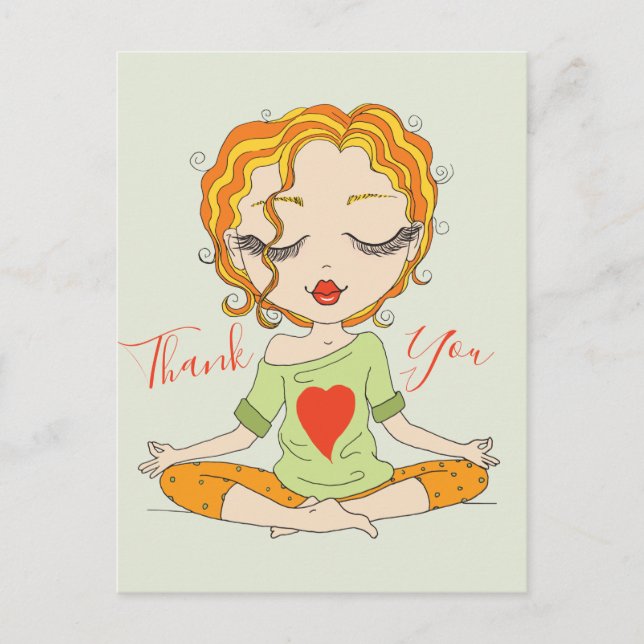 Cute Yoga Girl Thank You | Orange Hair Postcard (Front)