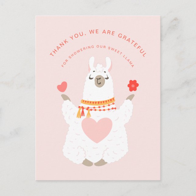 Cute Yoga Llama Baby Shower Thank You Postcard (Front)