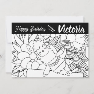 Cute Yoga Lllama Birthday Floral Coloring Holiday Card