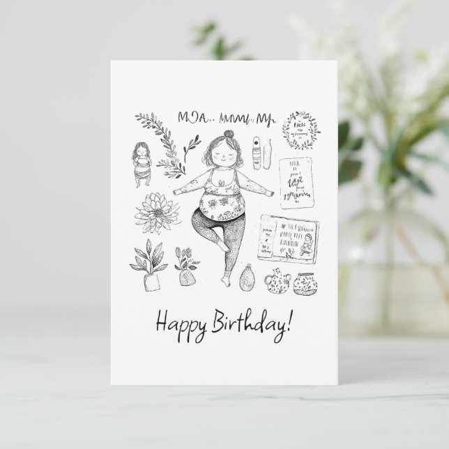 Cute Yoga Mom Coloring Thank You Card (Standing Front)