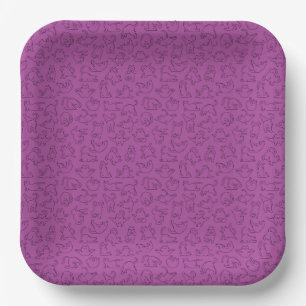 cute yoga pet cat pattern purple background paper plates