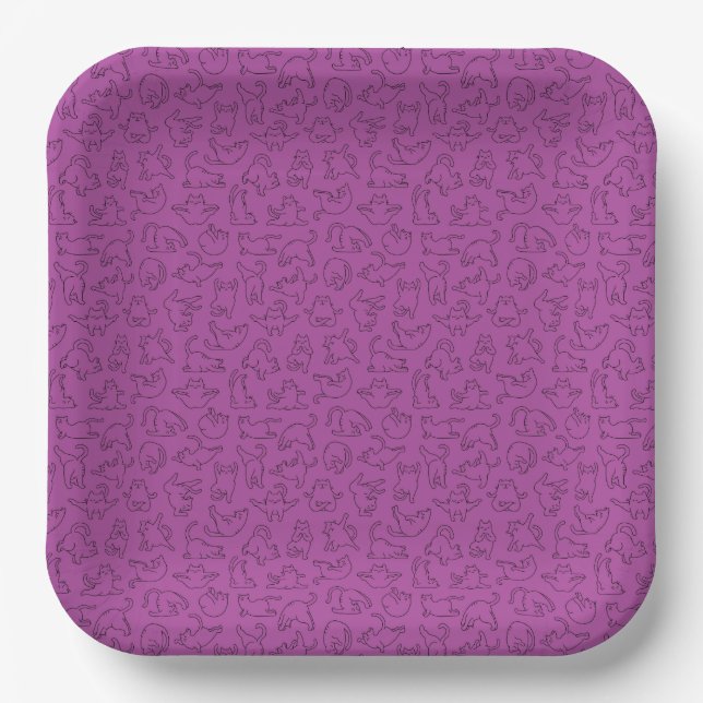 cute yoga pet cat pattern purple background paper plates (Front)