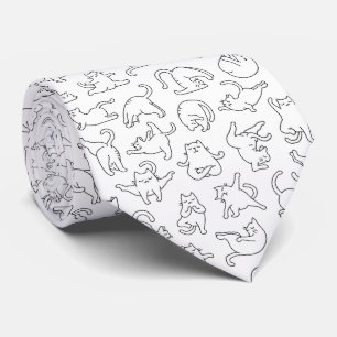 cute yoga pet cat pattern white background neck tie