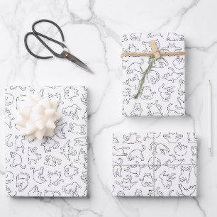 cute yoga pet cat pattern white background wrapping paper sheets