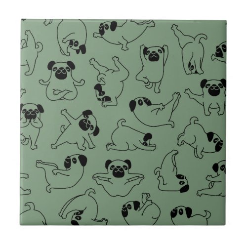 cute yoga pet dog pattern green background ceramic tile