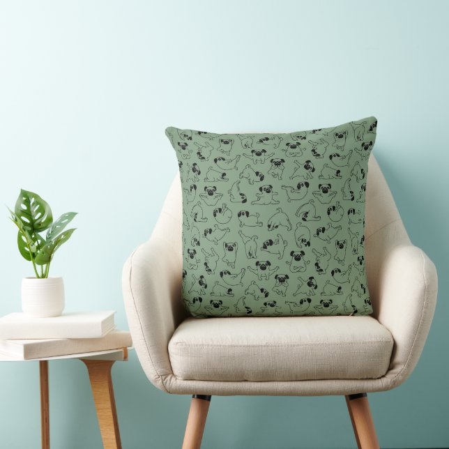 cute yoga pet dog pattern green background throw pillow (Chair)