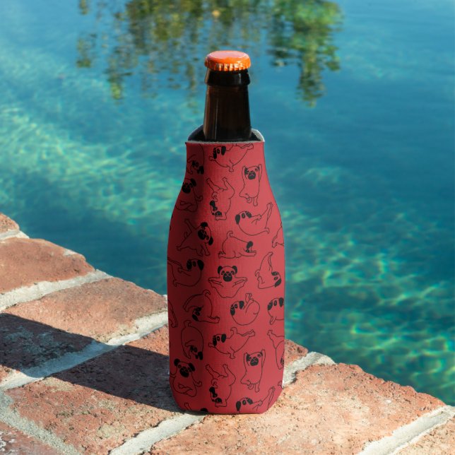 cute yoga pet dog pattern red background bottle cooler (In Situ Pool)