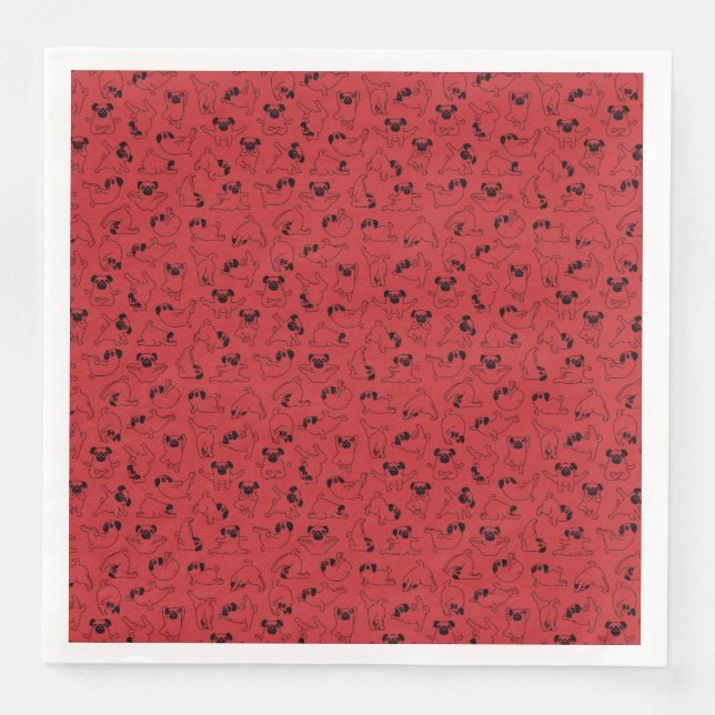 cute yoga pet dog pattern red background paper dinner napkins (Front)