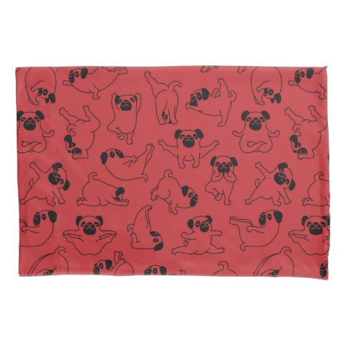 cute yoga pet dog pattern red background pillow case