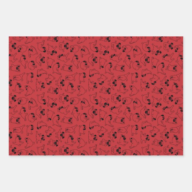 cute yoga pet dog pattern red background wrapping paper sheets (Front)