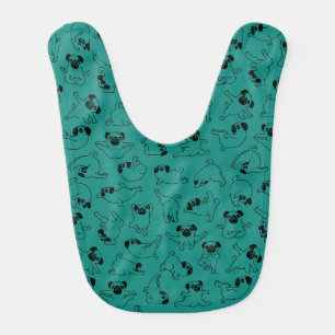 cute yoga pet dog pattern turquoise background baby bib