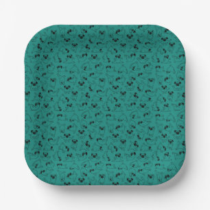 cute yoga pet dog pattern turquoise background paper plates