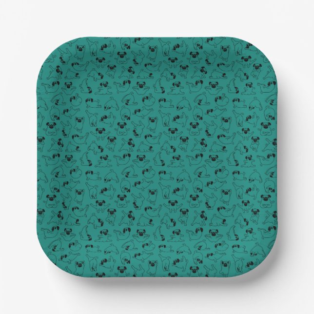 cute yoga pet dog pattern turquoise background paper plates (Front)