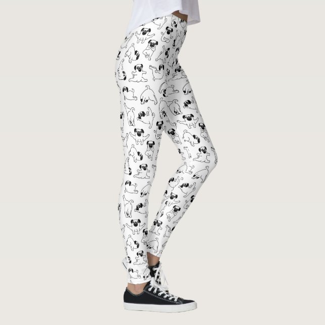 cute yoga pet dog pattern white background leggings (Right)