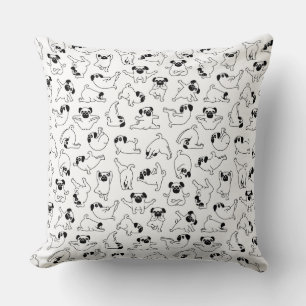 cute yoga pet dog pattern white background throw pillow