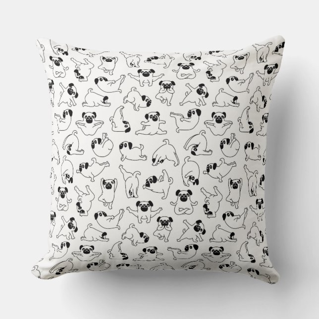 cute yoga pet dog pattern white background throw pillow (Front)