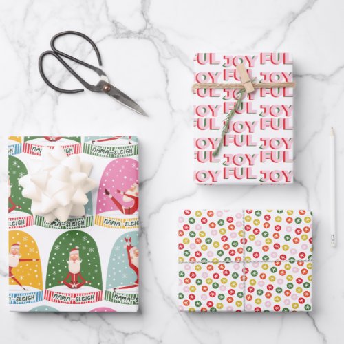 Cute Yoga Santa NamaSleigh Joyful Berries Wrapping Paper Sheets