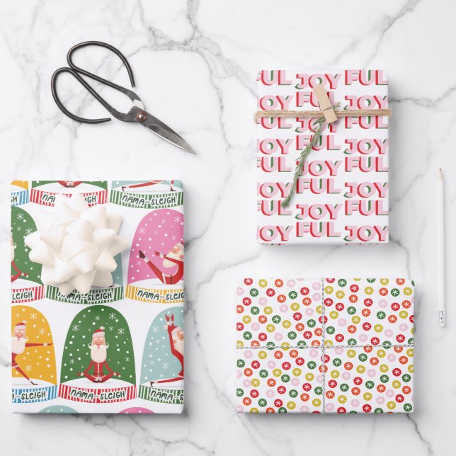 Cute Yoga Santa NamaSleigh Joyful Berries Wrapping Paper Sheets (Front)