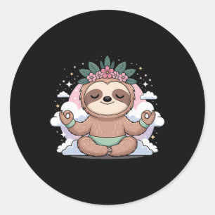 Cute Yoga Sloth Lotus Pose Mandala Design For Mind Classic Round Sticker