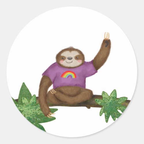 Cute yoga sloth round stickers