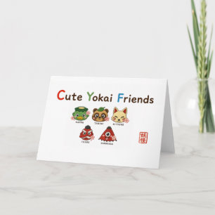 Cute Yokai Friends Japanese Folklore Characters Card