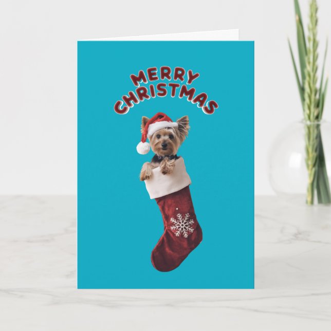 Cute Yorkie Christmas Holiday Stocking Card (Front)
