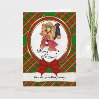 Cute Yorkie Clay Art Merry Christmas Card