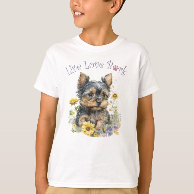 Cute Yorkie Dog Floral T-Shirt (Front)