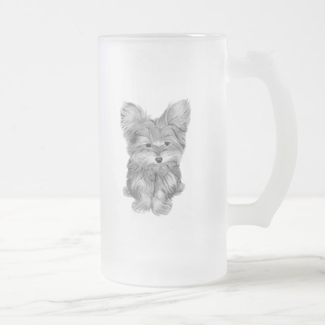 Cute Yorkie Dog Frosted Glass Mug (Right)