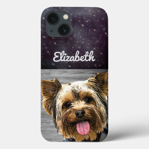 Cute Yorkie Dog Name Chic Purple Star Glam Terrier iPhone 13 Case