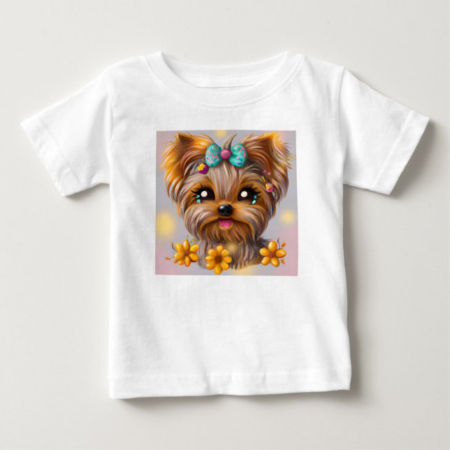 Cute Yorkie Kawaii Puppy  Baby T-Shirt (Front)