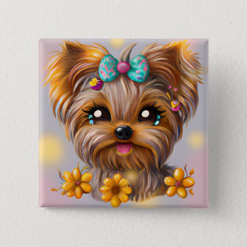 Cute Yorkie Kawaii Puppy  Button