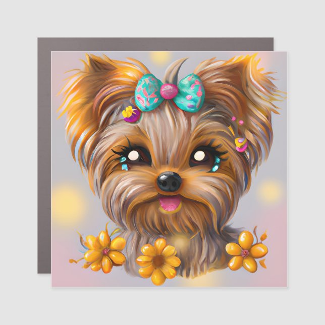 Cute Yorkie Kawaii Puppy  Car Magnet (Front)