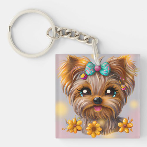 Cute Yorkie Kawaii Puppy  Keychain