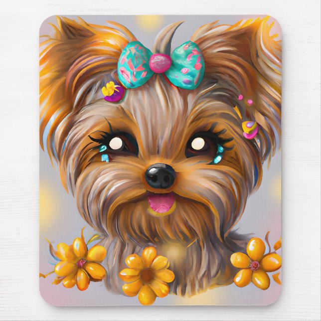 Cute Yorkie Kawaii Puppy  Mouse Pad (Front)