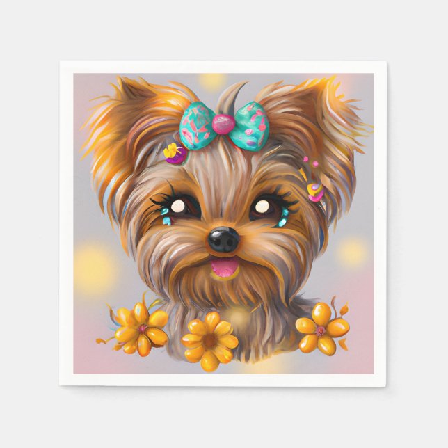 Cute Yorkie Kawaii Puppy  Napkins (Front)