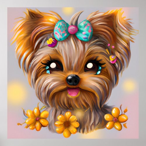 Cute Yorkie Kawaii Puppy Poster