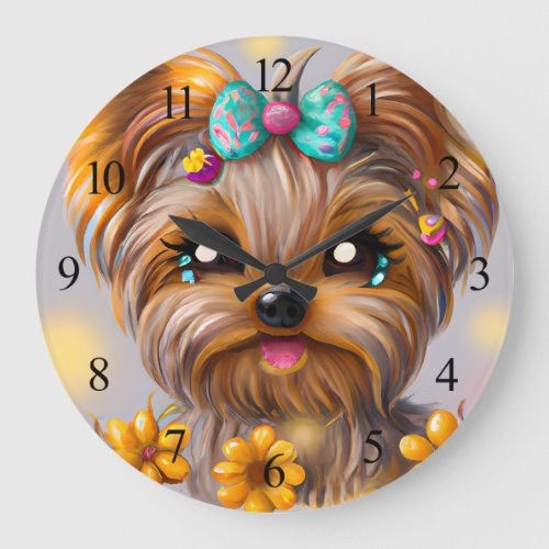 Cute Yorkie Kawaii Puppy Poster Large Clock