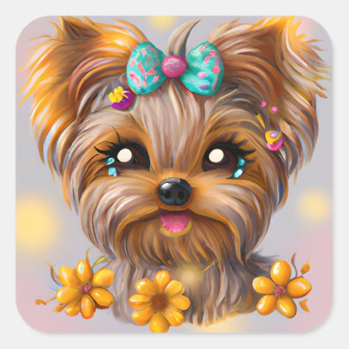 Cute Yorkie Kawaii Puppy  Square Sticker