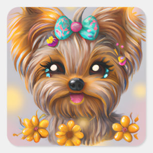 Cute Yorkie Kawaii Puppy Square Sticker
