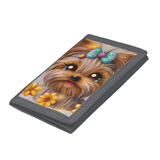 Cute Yorkie Kawaii Puppy  Trifold Wallet (Bottom)