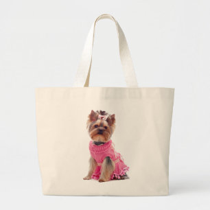 Cute Yorkie Lover Puppy Dog Pink Yorkshire Terrier Large Tote Bag
