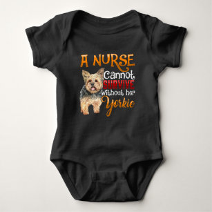 Cute Yorkie loving Nurse Quote for Animal Lover Baby Bodysuit