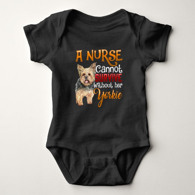 Cute Yorkie loving Nurse Quote for Animal Lover Baby Bodysuit (Front)