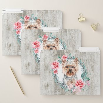 Cute Yorkie Pet Dog Watercolor Face Rustic Wood File Folder by petcherishedangels at Zazzle