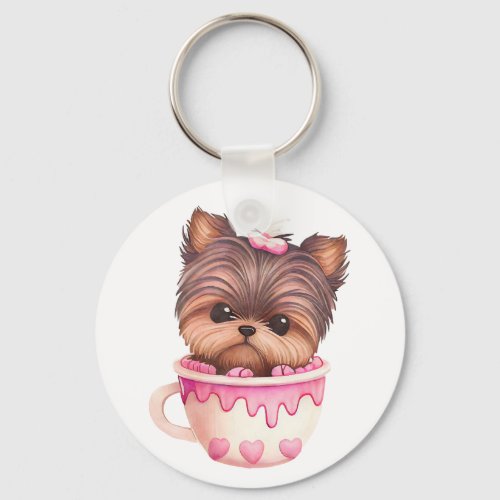 Cute Yorkie Puppy Dog Hearts Yorkshire Terrier     Keychain