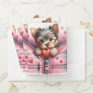 CUTE YORKIE PUPPY IN VALENTINE ZIPPERED POCKET FOLDER