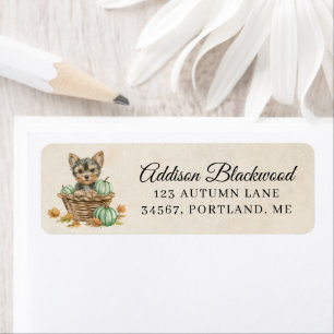 Cute Yorkie Puppy Pumpkin Fall Leaves Return Label