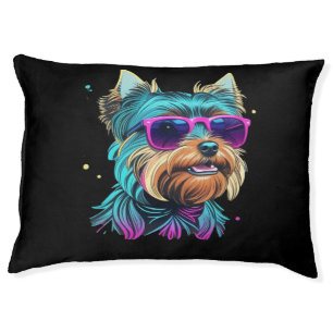 Cute Yorkie Sunglasses Indoor Dog Bed - Large