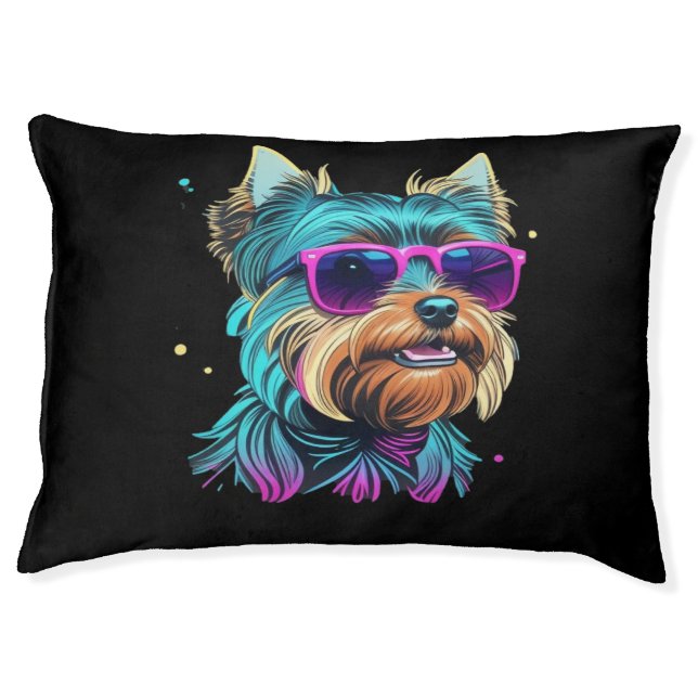 Cute Yorkie Sunglasses Indoor Dog Bed - Large (Front)